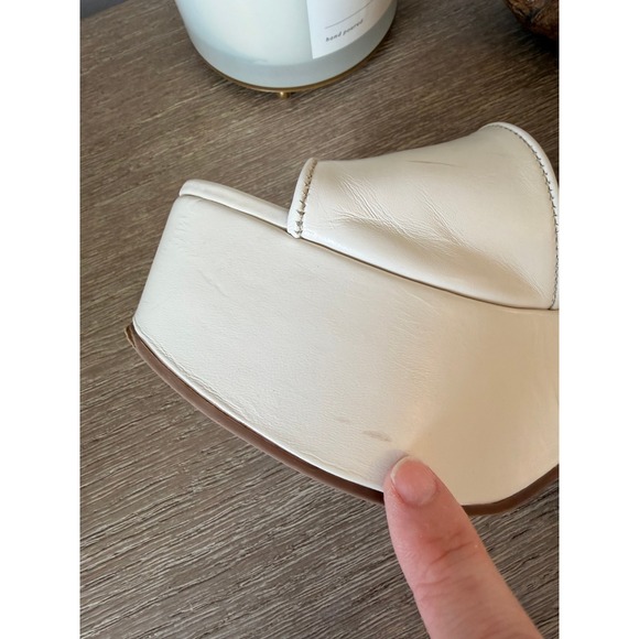 Larroude Platform Sandals Womens Cream Leather Chunky Heel Size 8.5 - Picture 7 of 11